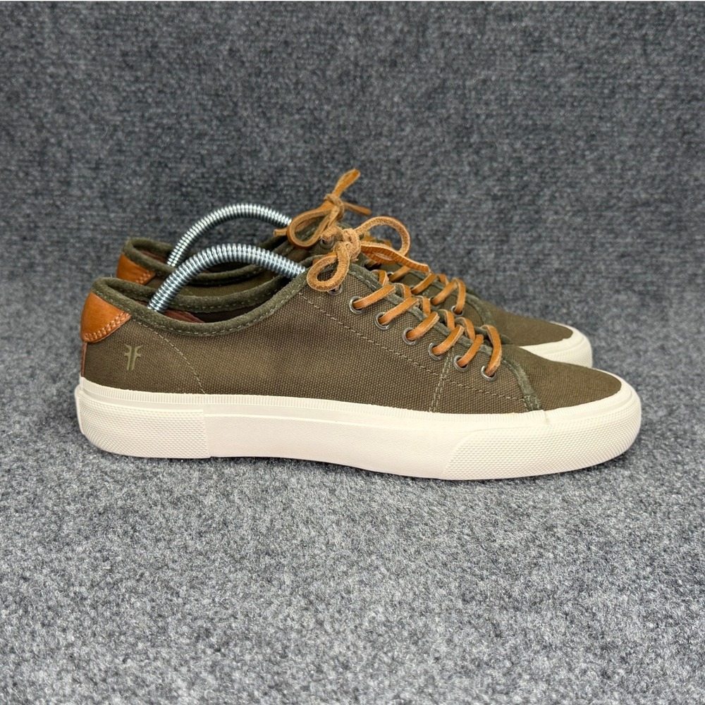 Frye Ludlow Shoes Men's‎ 9 Olive Green Canvas Casual Low Leather Lace Sneakers